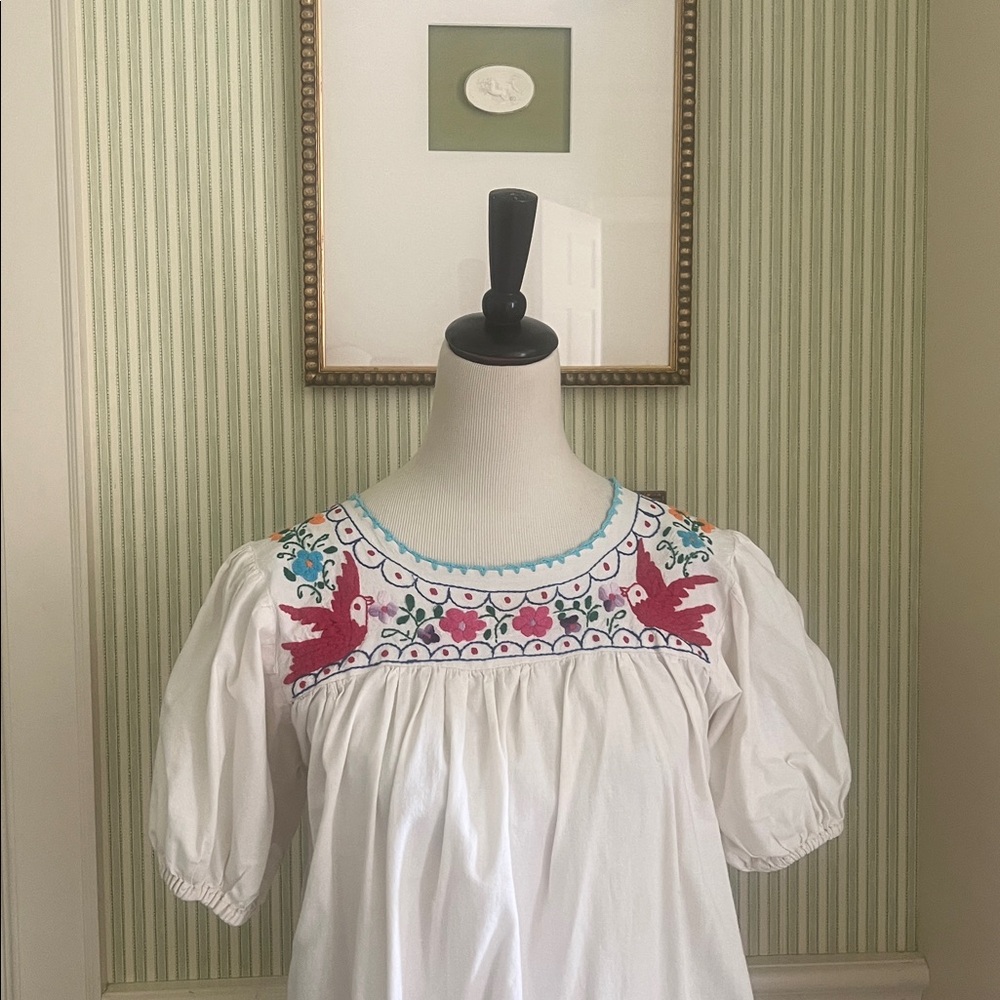 Vintage Mexican Dress Beautiful Embroidery Red Birds M